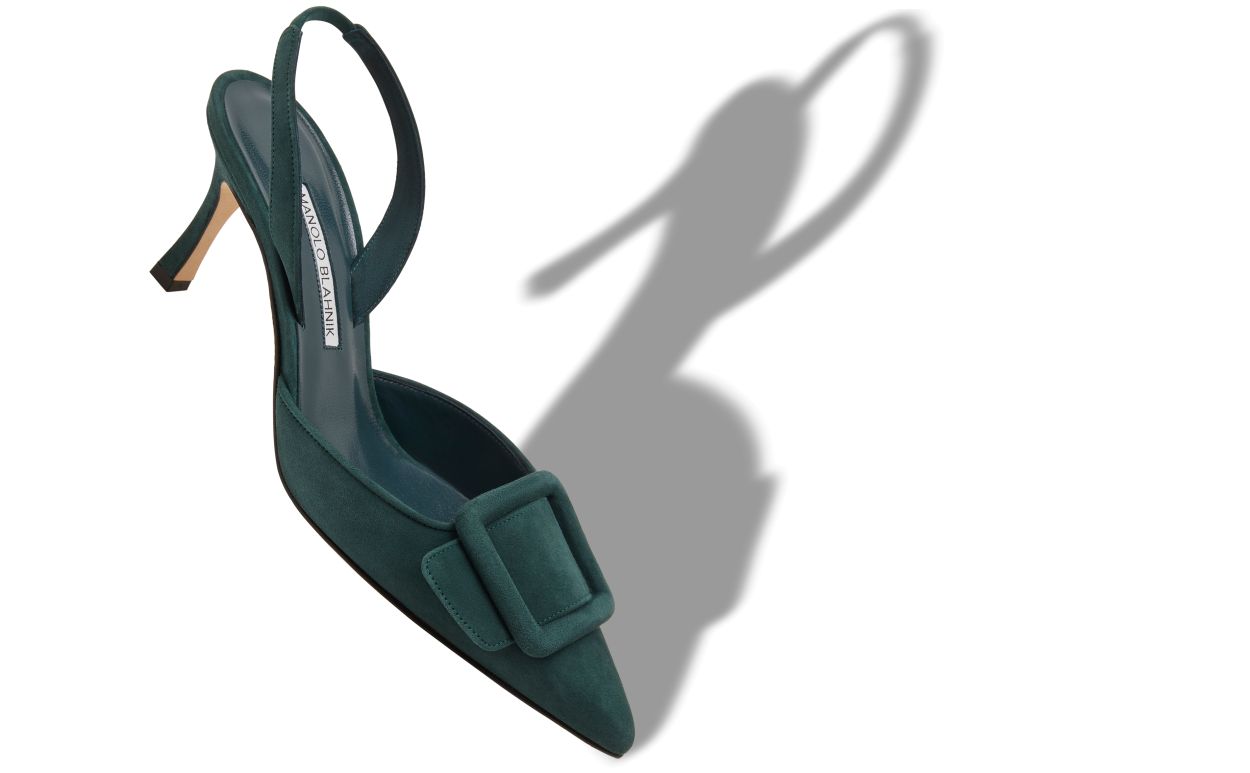 Pompes à talon aiguille en daim vert foncé avec détail boucle