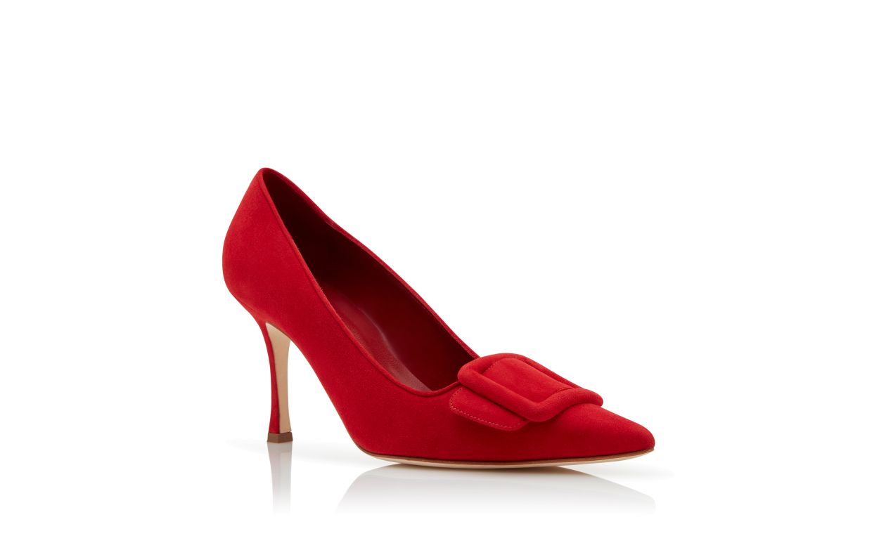 Escarpins en daim rouge avec boucle