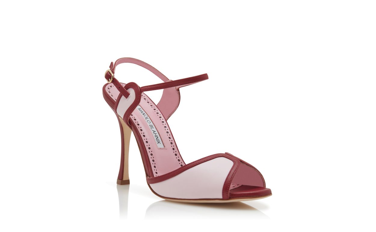 Sandales à brides cheville en cuir nappa rouge et rose