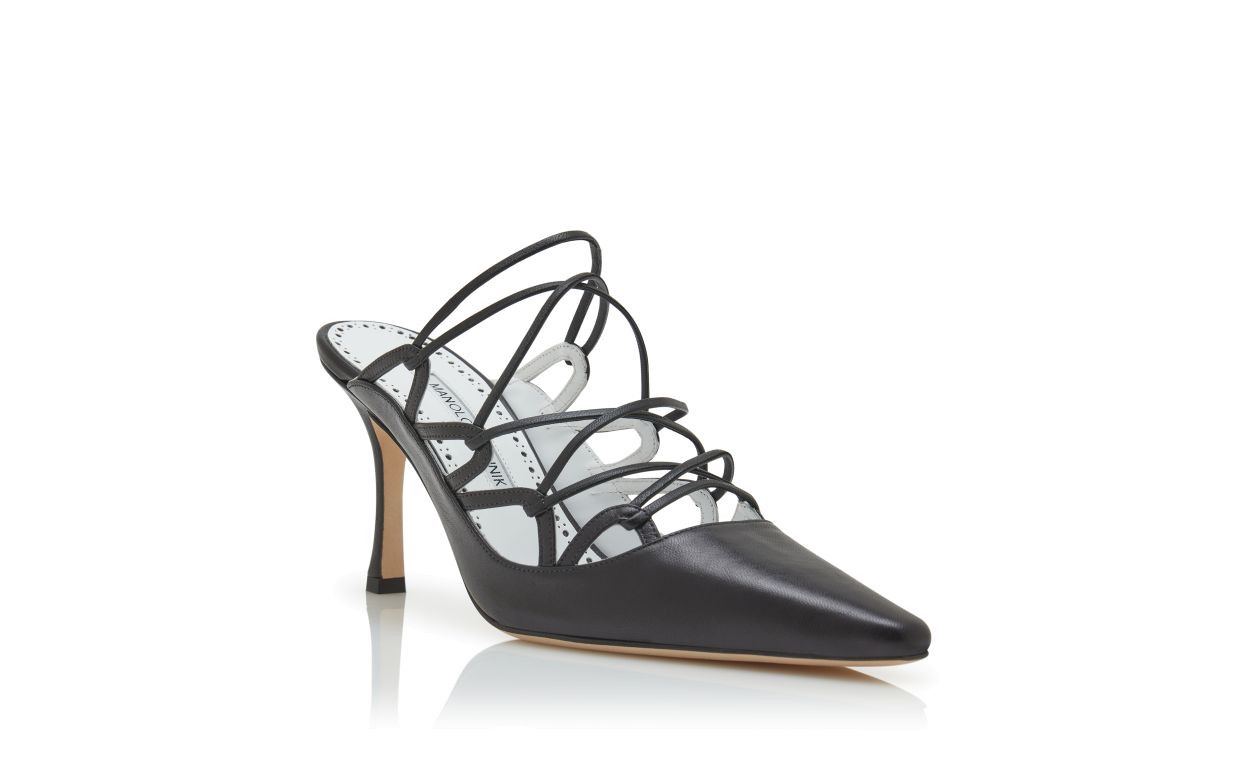 Mules à brides en cuir nappa noir