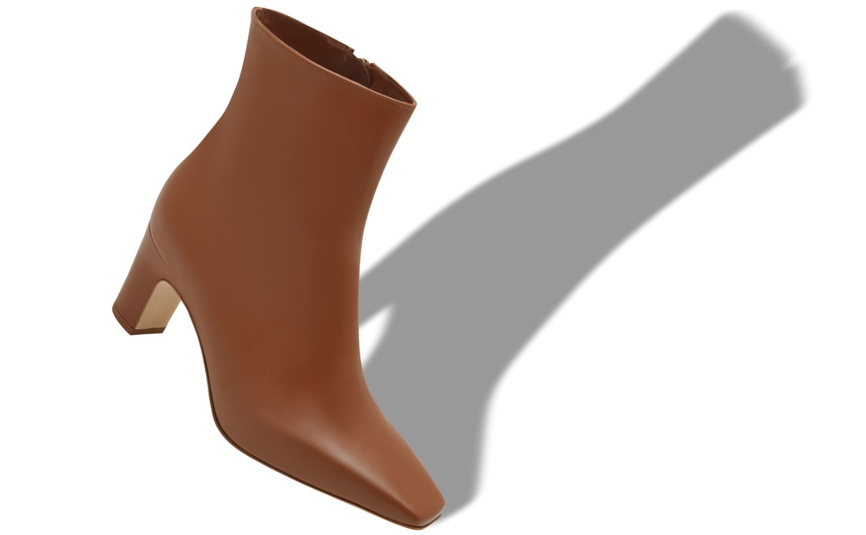 Bottines cheville en cuir de veau brun clair