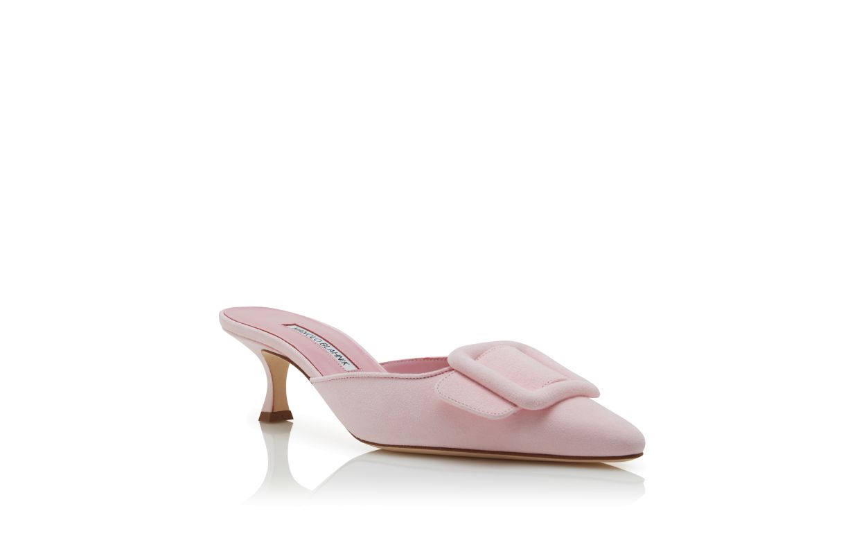 Mules en daim rose clair avec détail de boucle