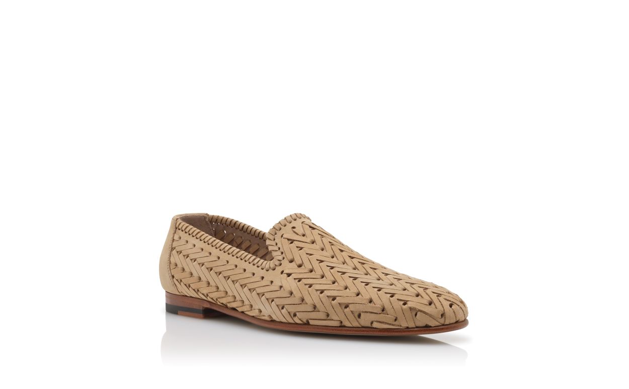 Mocassins en nubuck brun clair tissé