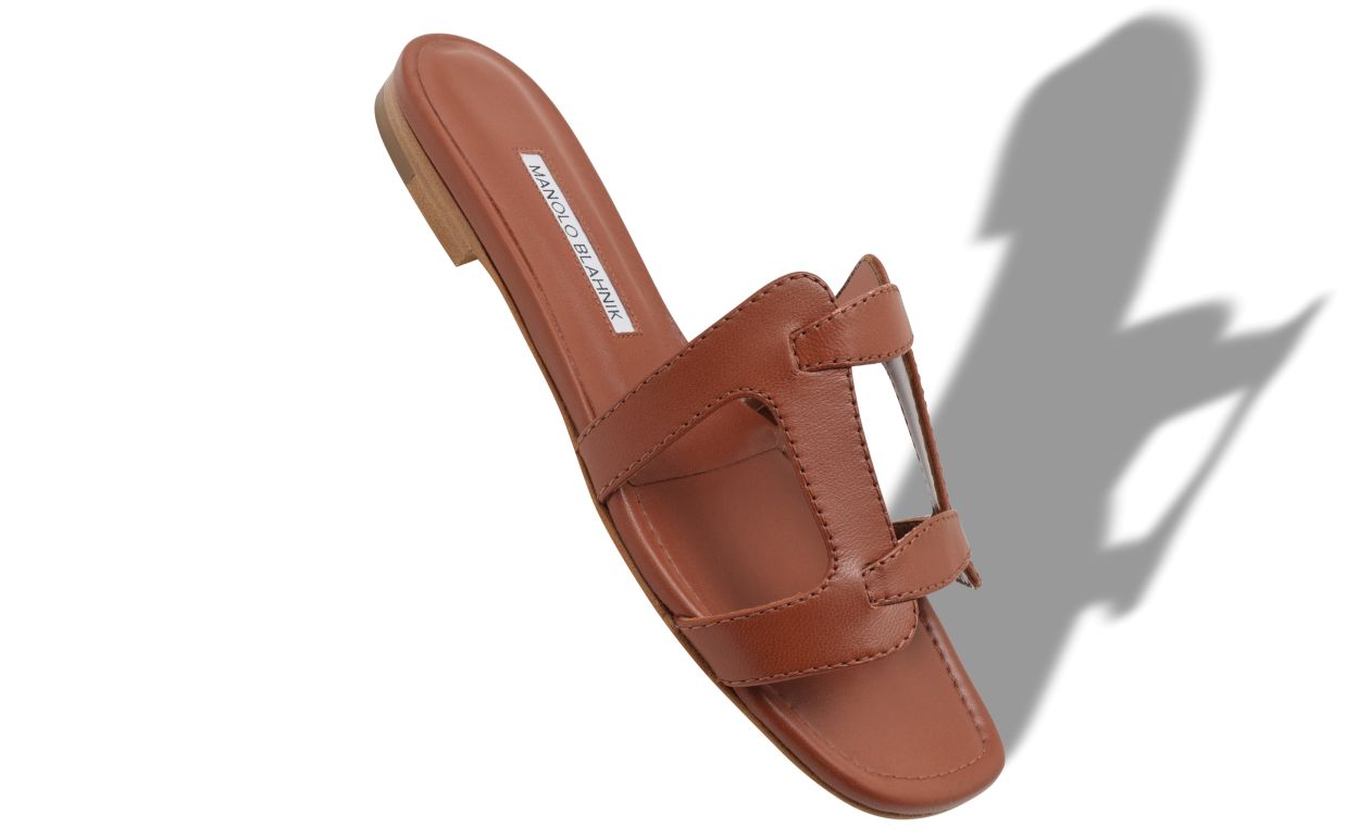 Sandales plates en cuir nappa brun
