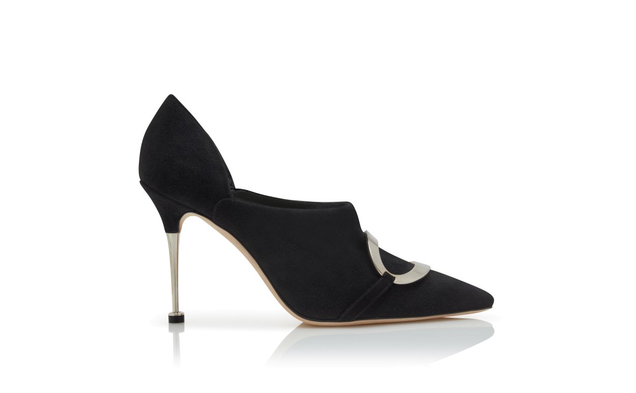 Botteaux à talon aiguille en daim noir avec boucle