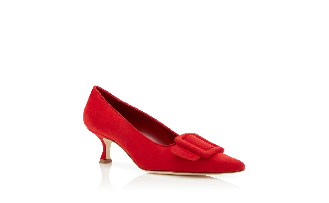Escarpins en daim rouge avec boucle
