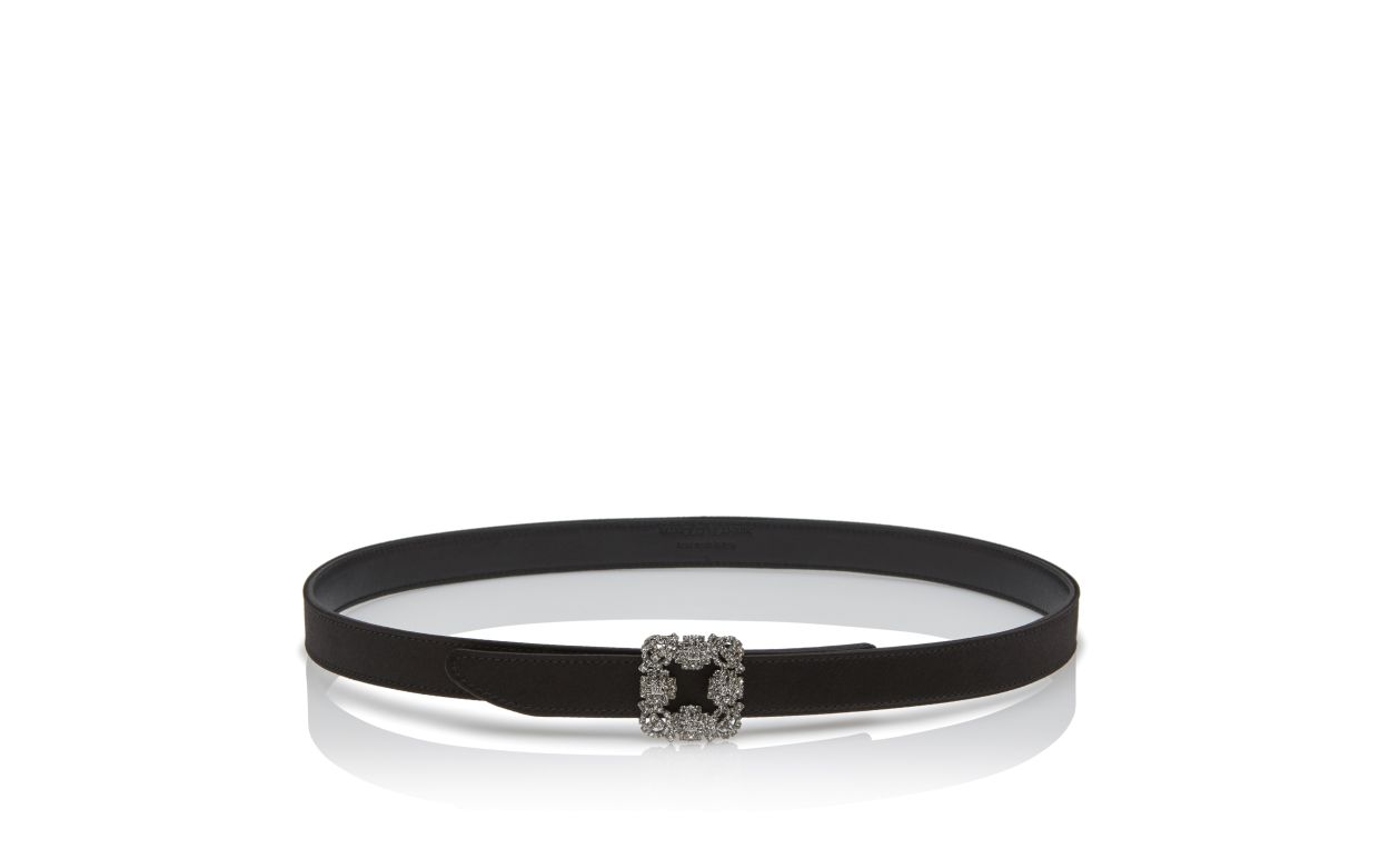 Ceinture à boucle en cristal en satin noir