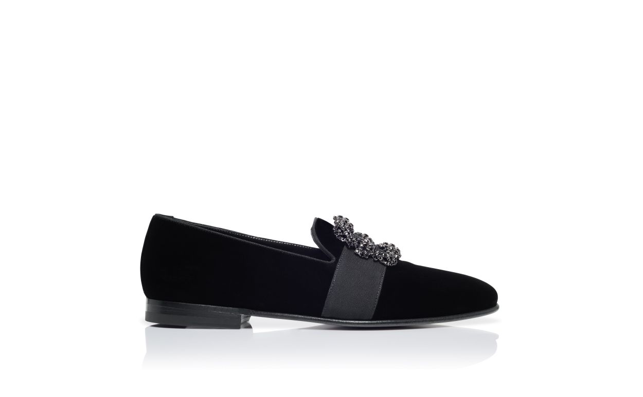 Mocassins à boucle de bijou en velours noir