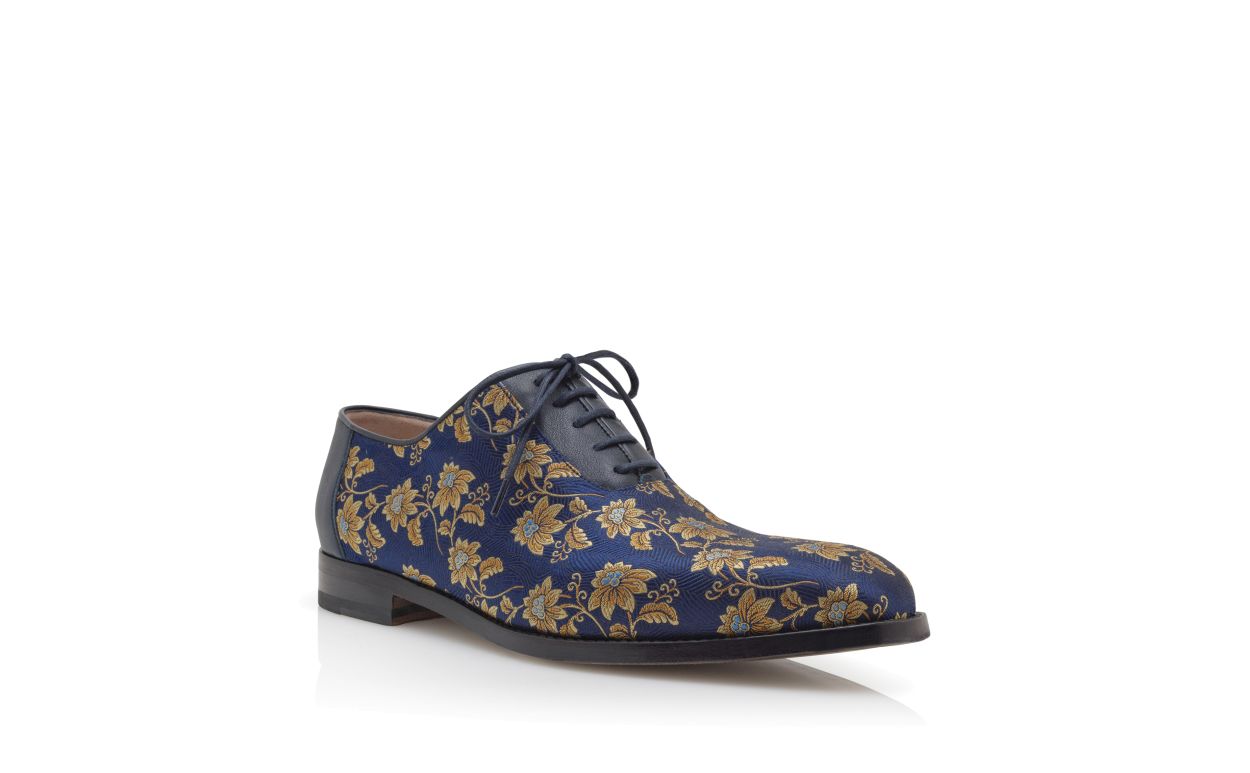 Oxfords en soie jacquard fleuris bleu marine