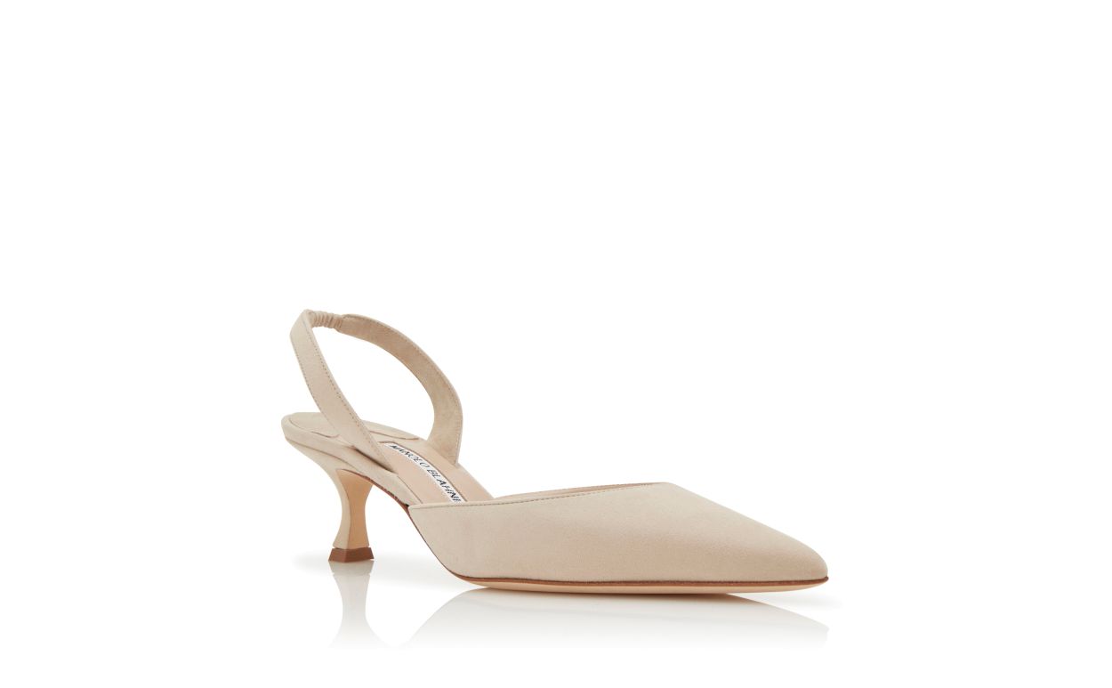 Pompes en daim beige clair à brides et talon aiguille