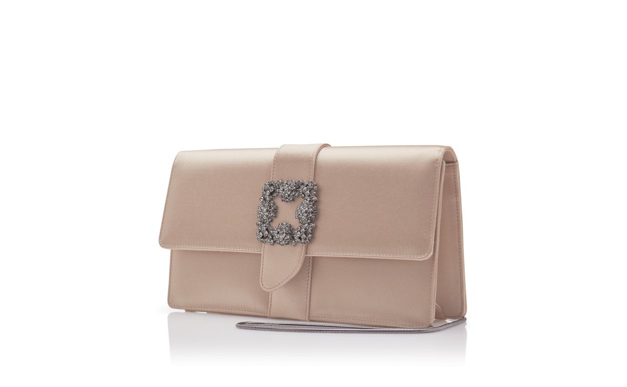 Portefeuille rectangulaire en satin beige avec boucle de bijou