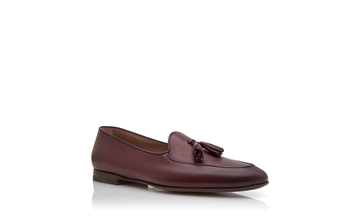 Chaussures à boutons en cuir de veau bordeaux