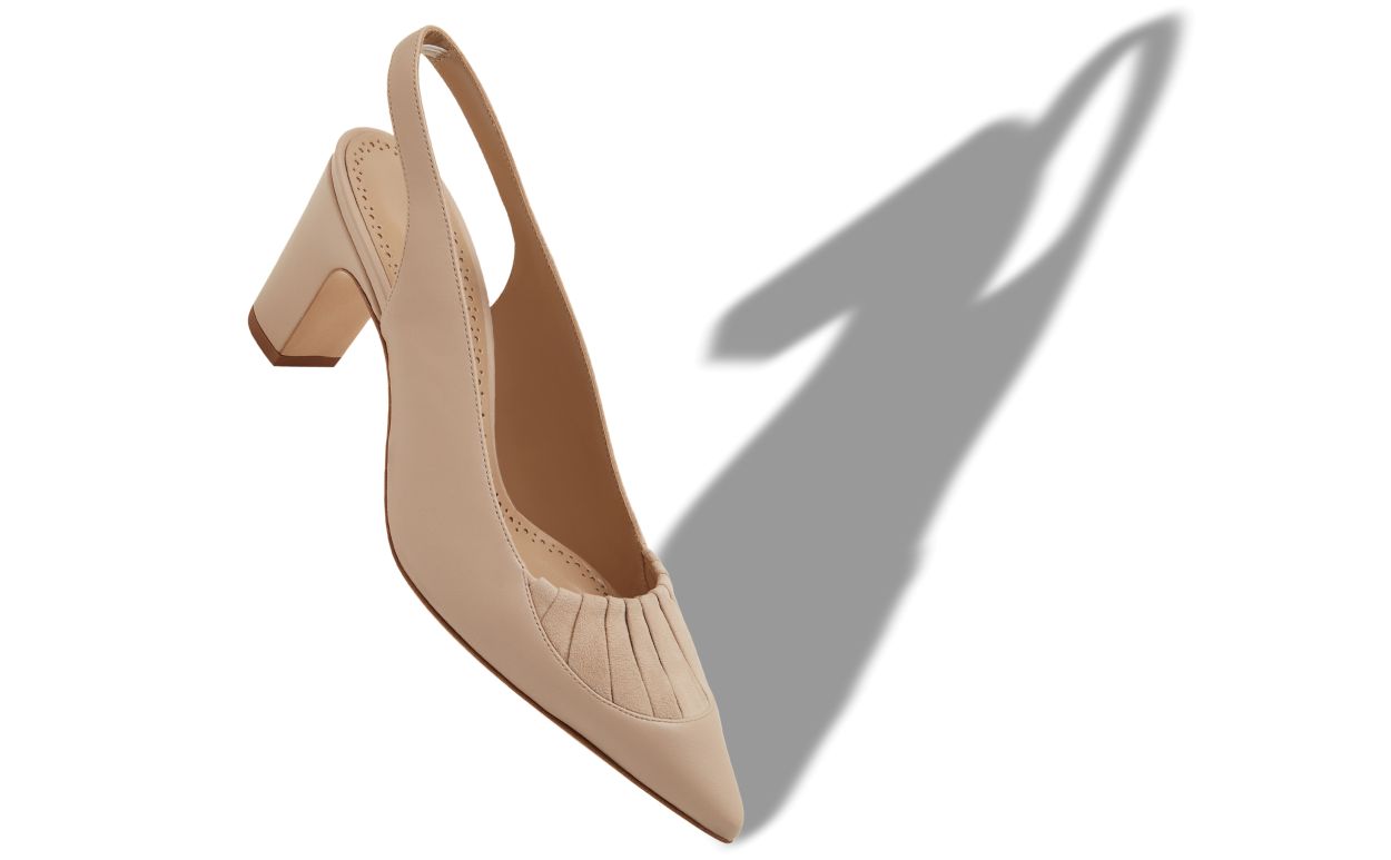 Pompes en cuir nappa beige clair à talon ouvert