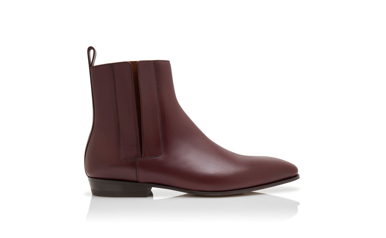 Bottes cheville en cuir de veau rouge foncé