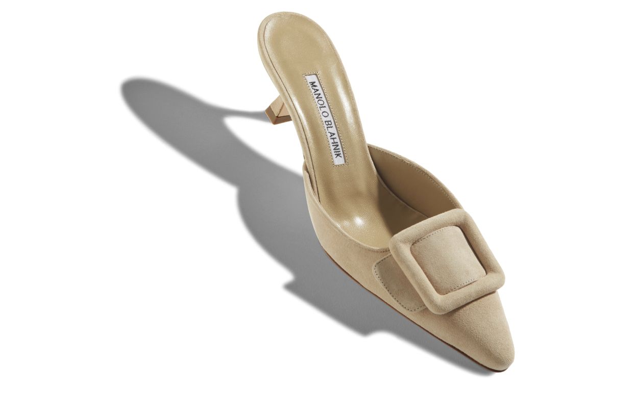 Mules à talon kitten en daim beige
