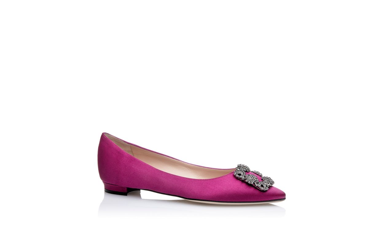 Escarpins plats à brides en satin fuchsia foncé