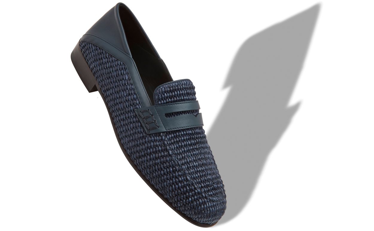 Mocassins penny en raphia bleu marine