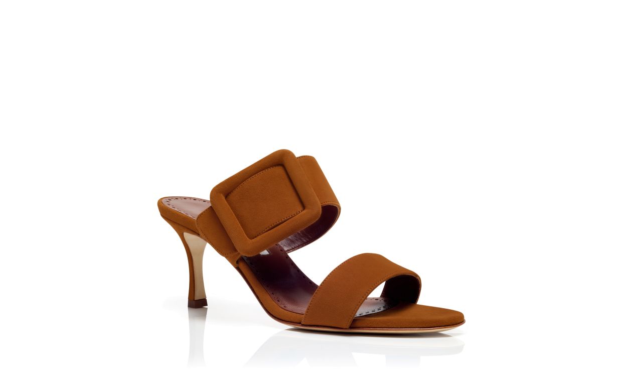 Mules à bout ouvert en daim brun