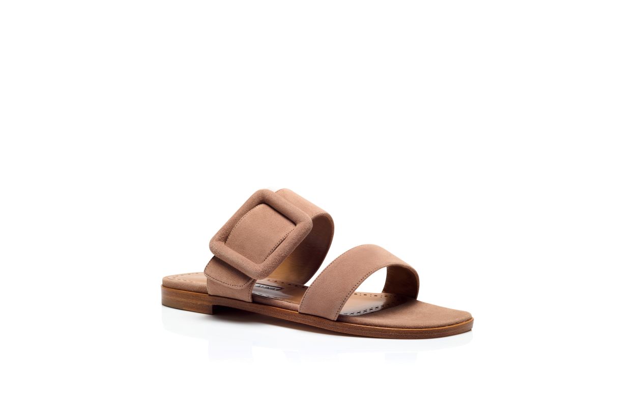 Sandales plates en daim beige clair
