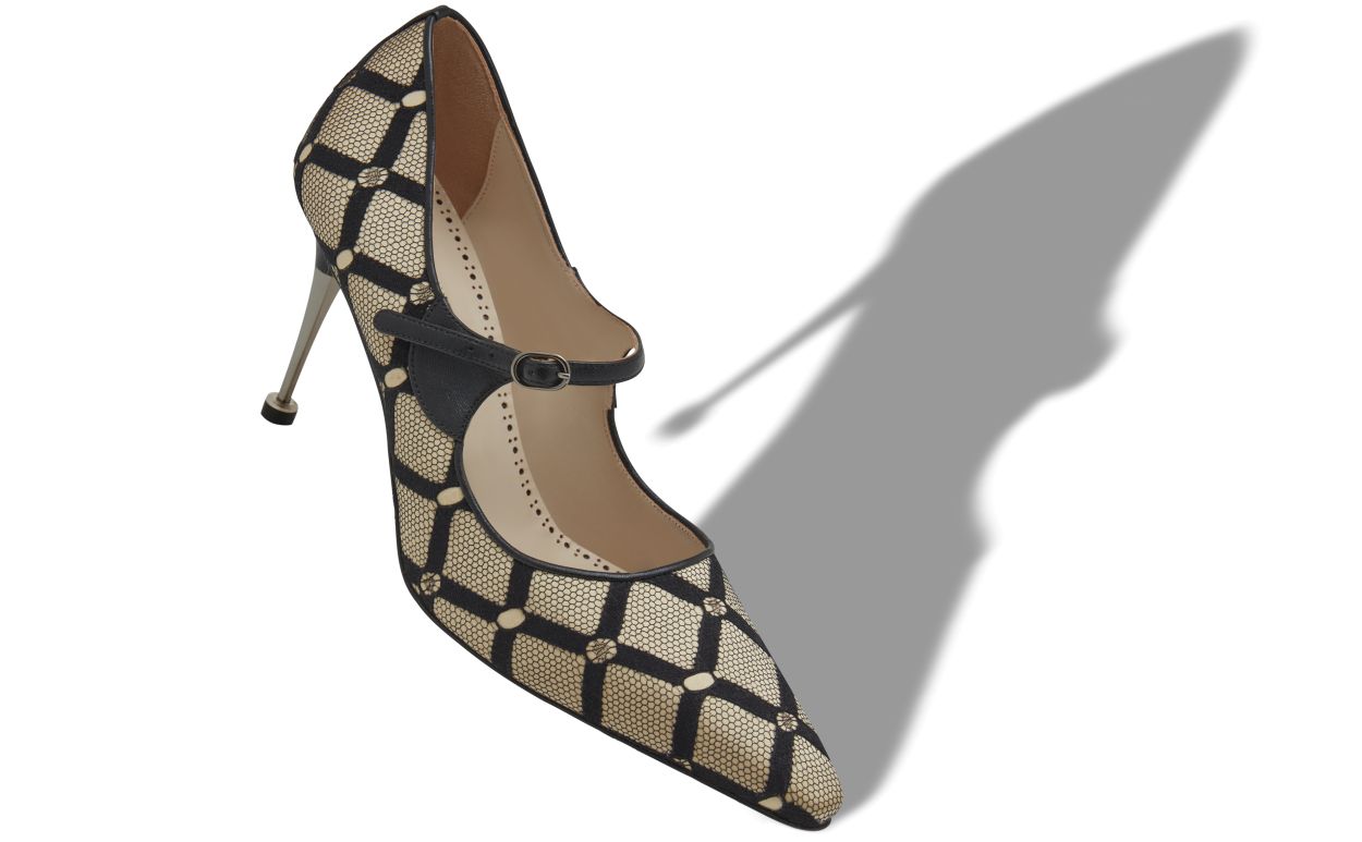 Escarpins Mary Jane en maille beige clair et noir