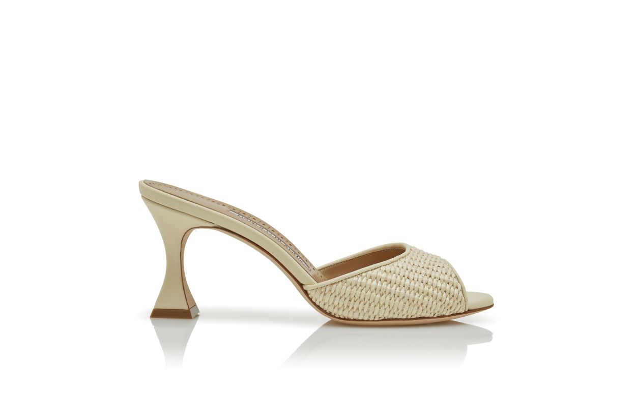Mules à bout ouvert en raphia beige clair