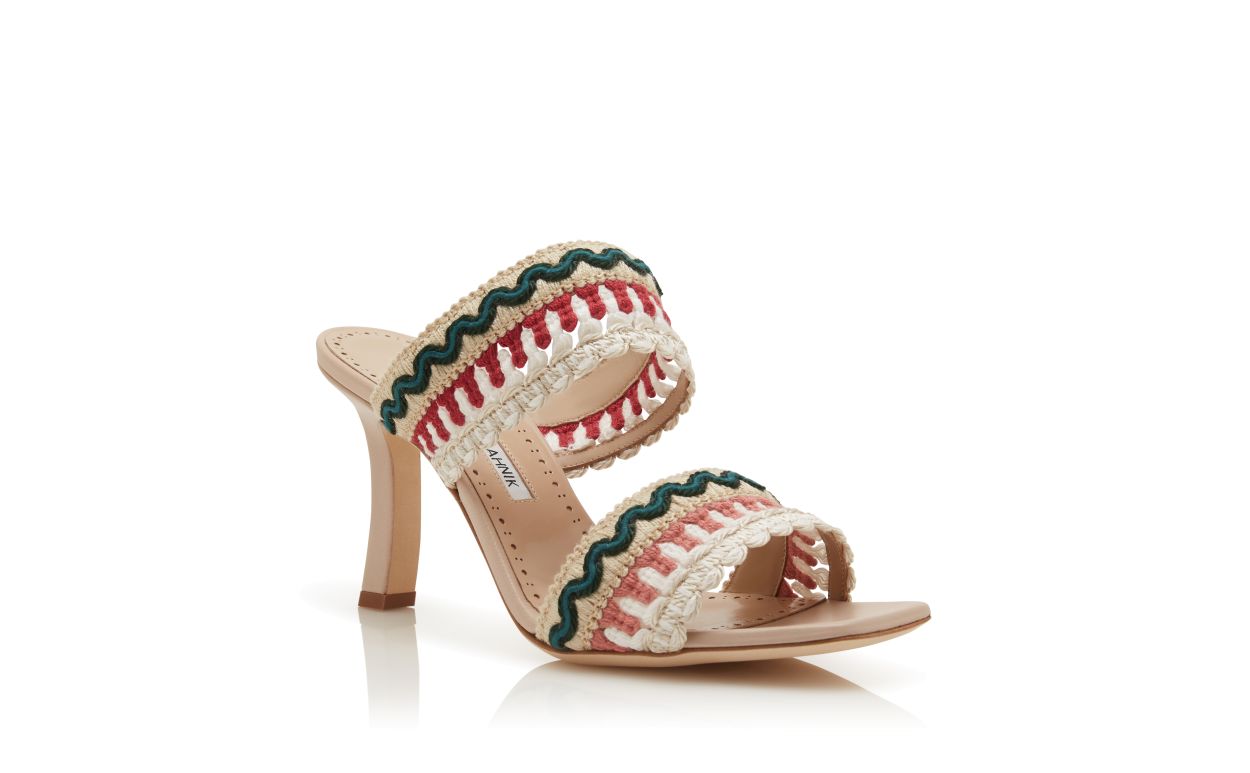 Mules en cuir nappa beige clair avec détails ajourés
