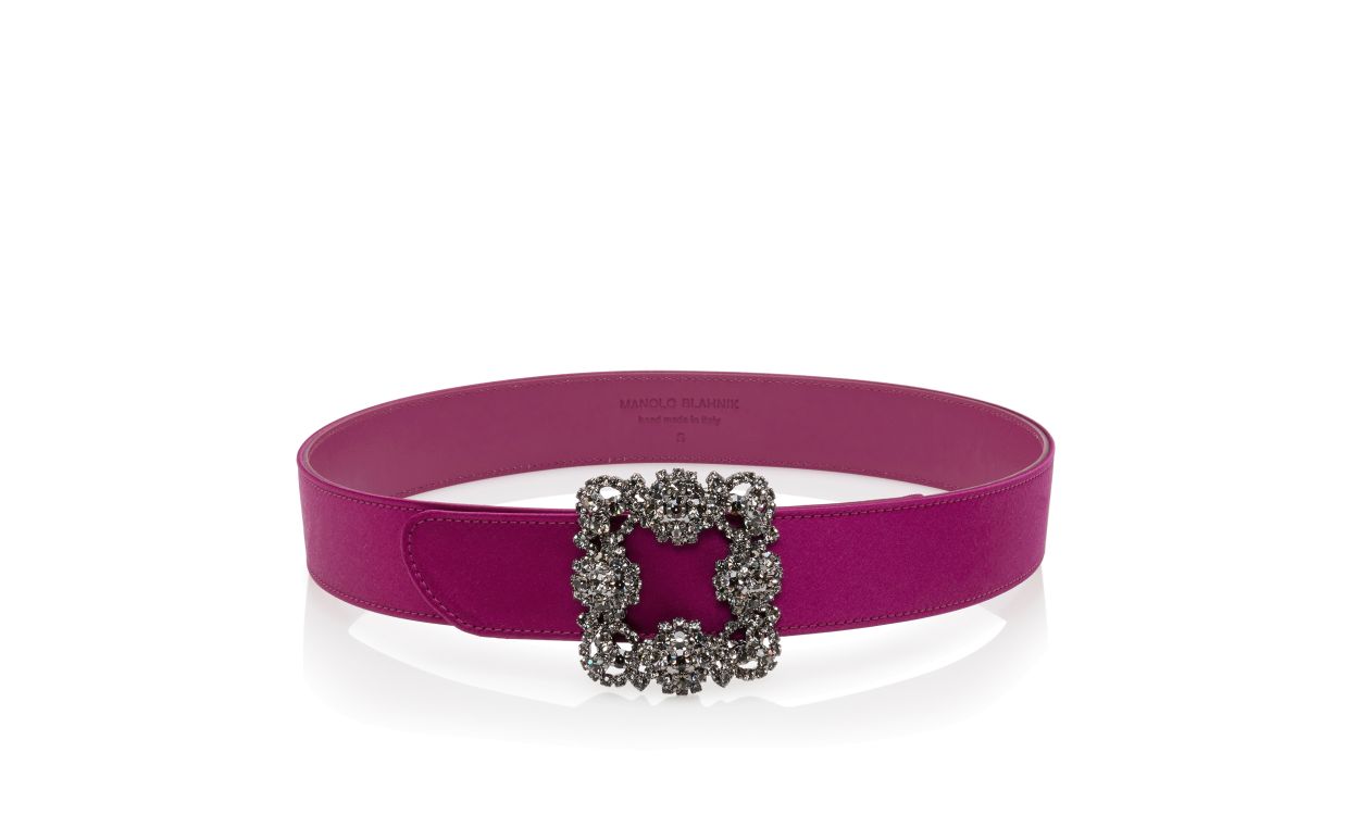 Ceinture en satin fuchsia foncé avec boucle cristal à fermoir