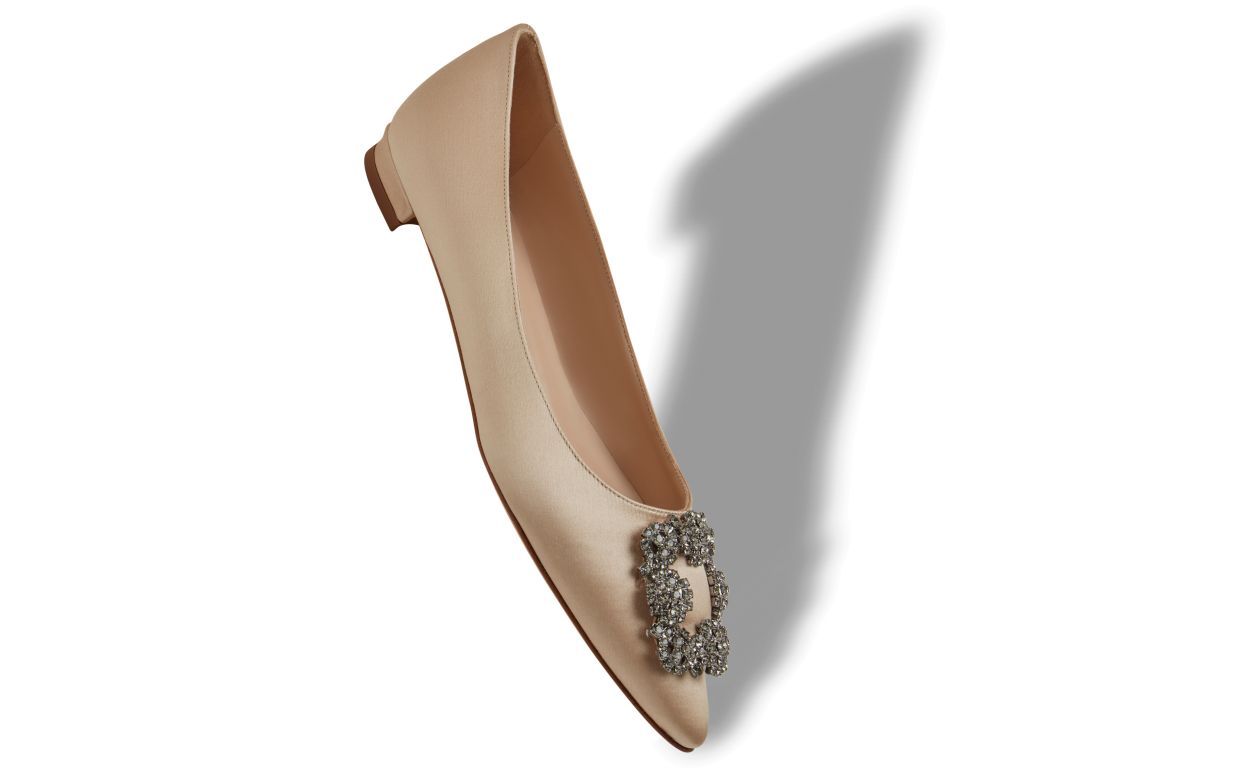 Chaussures plates à brides en cristal satin champagne