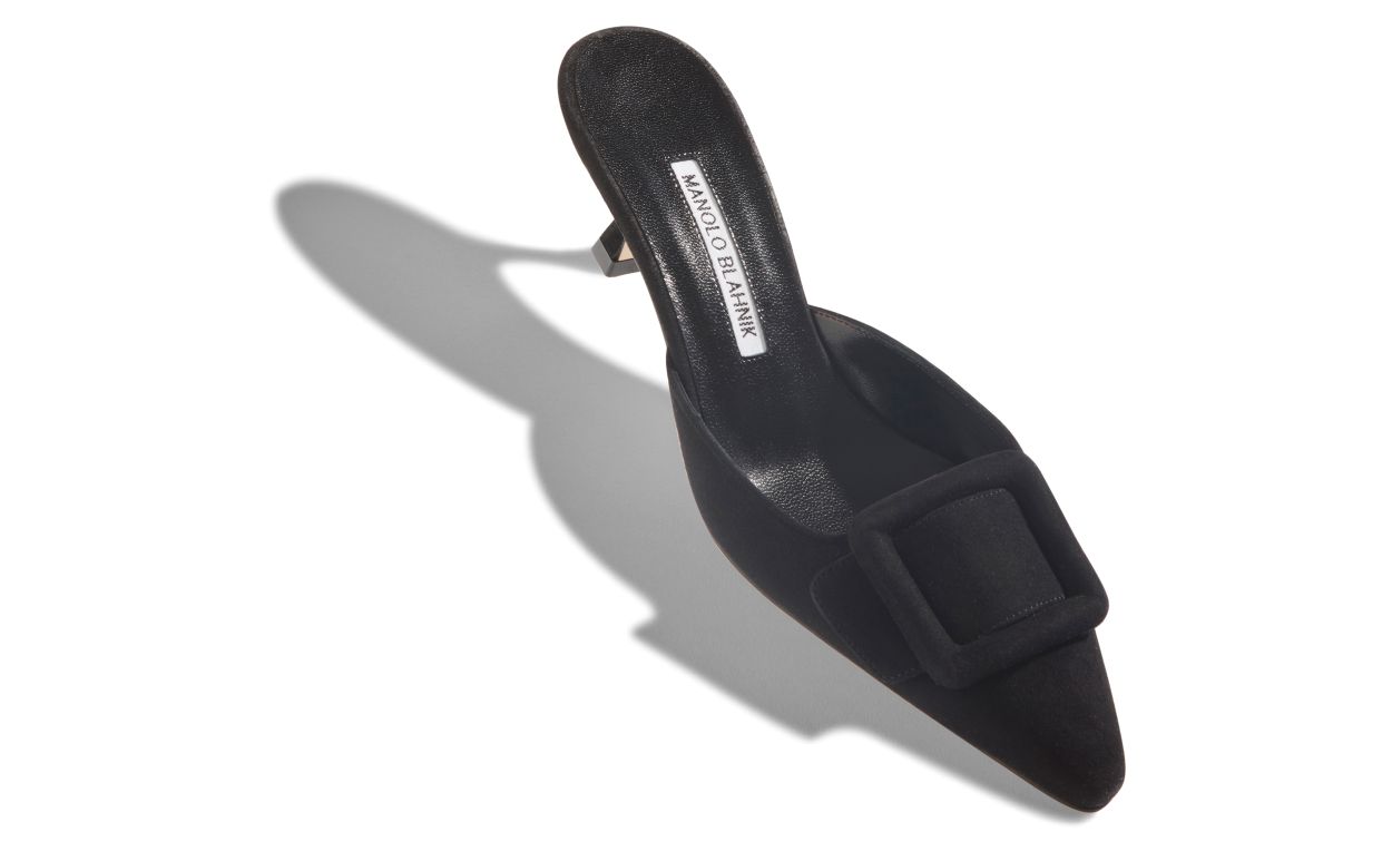 Mules à talon compensé en daim noir