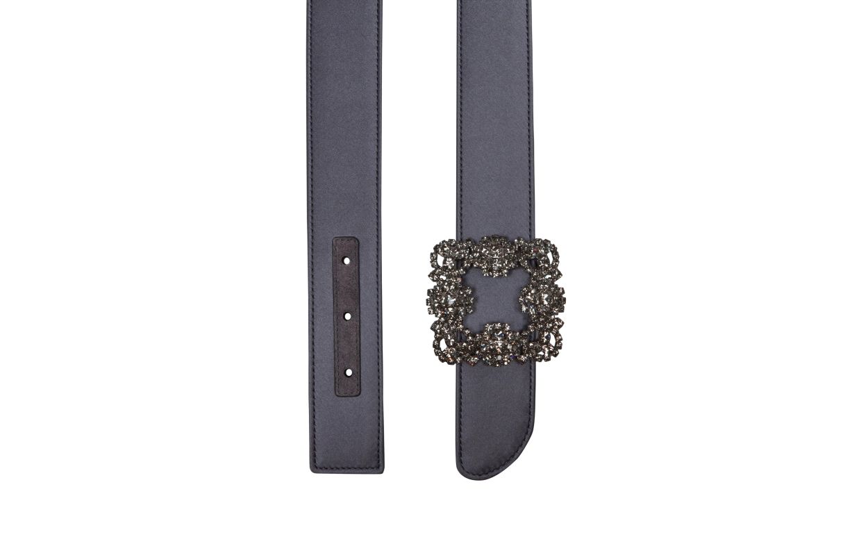 Ceinture à boucle en cristal satin bleu-gris