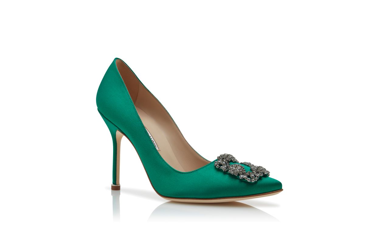 Escarpins à boucle de bijou en satin vert