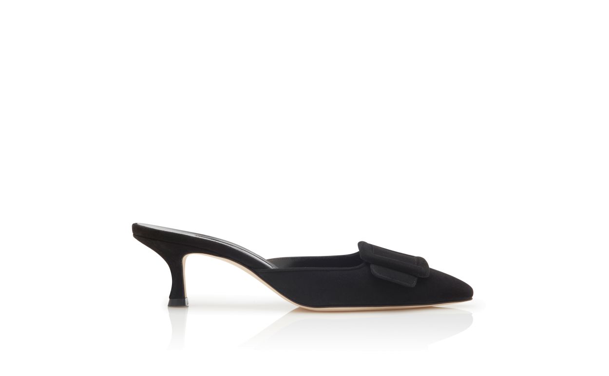 Mules à talon compensé en daim noir