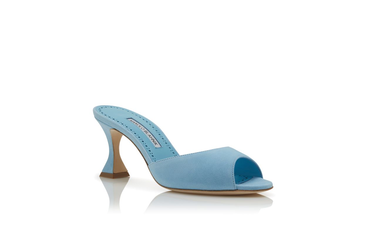 Mules à bout ouvert en daim bleu clair
