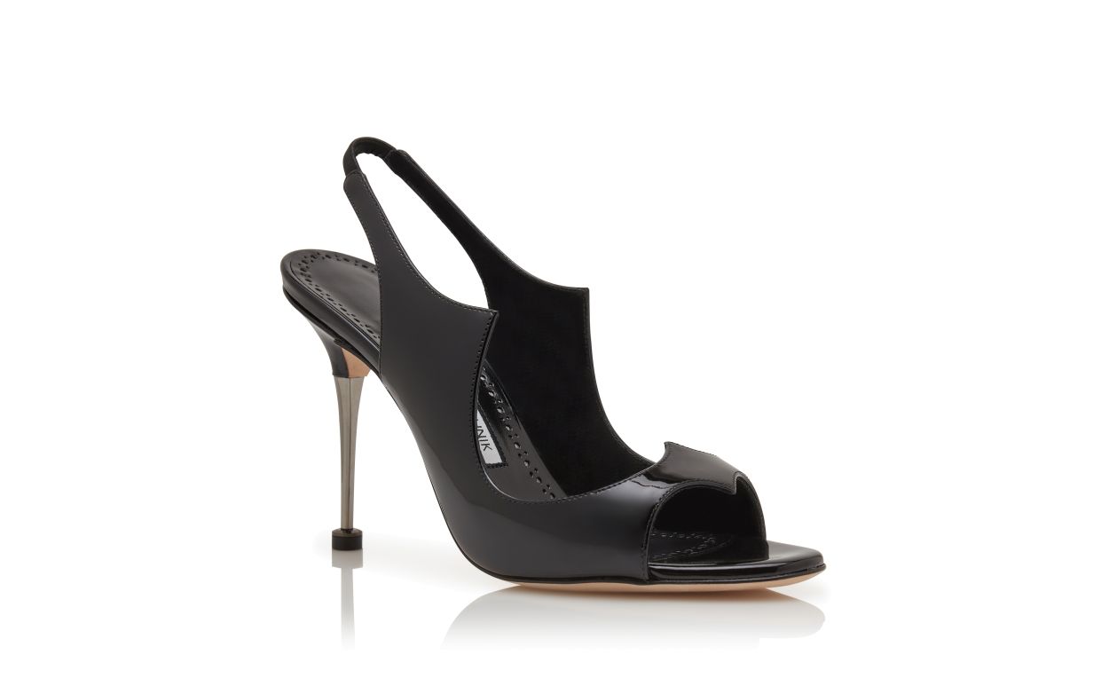 Sandales à talon aiguille en cuir verni noir