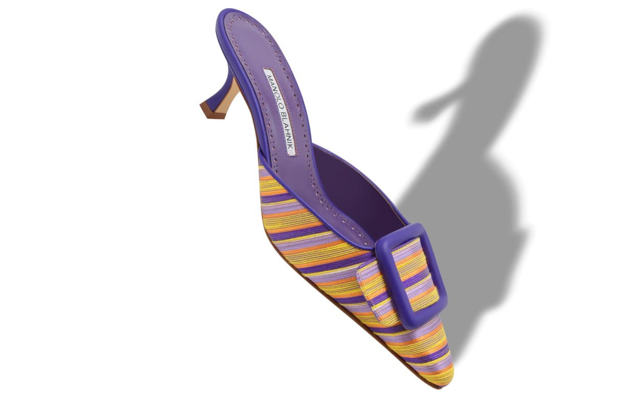 Mules en coton violet et orange avec détail de boucle