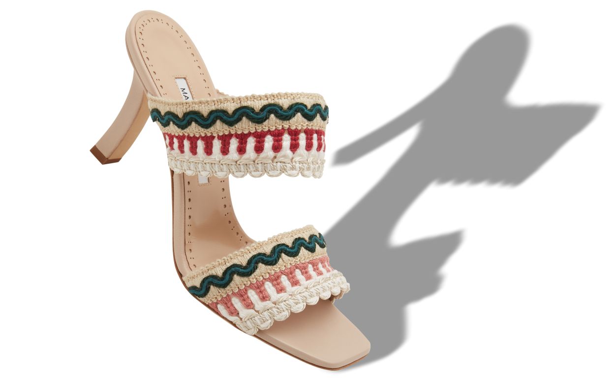 Mules en cuir nappa beige clair avec détails ajourés