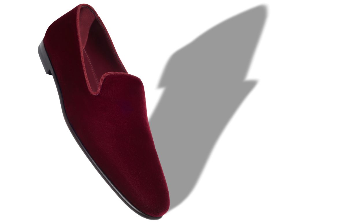 Mocassins en velours rouge foncé