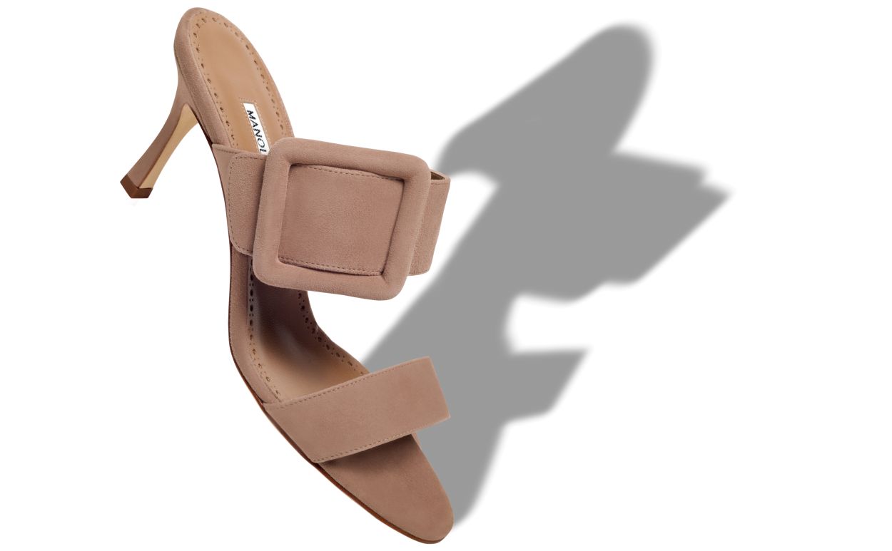 Mules à bout ouvert en daim beige foncé