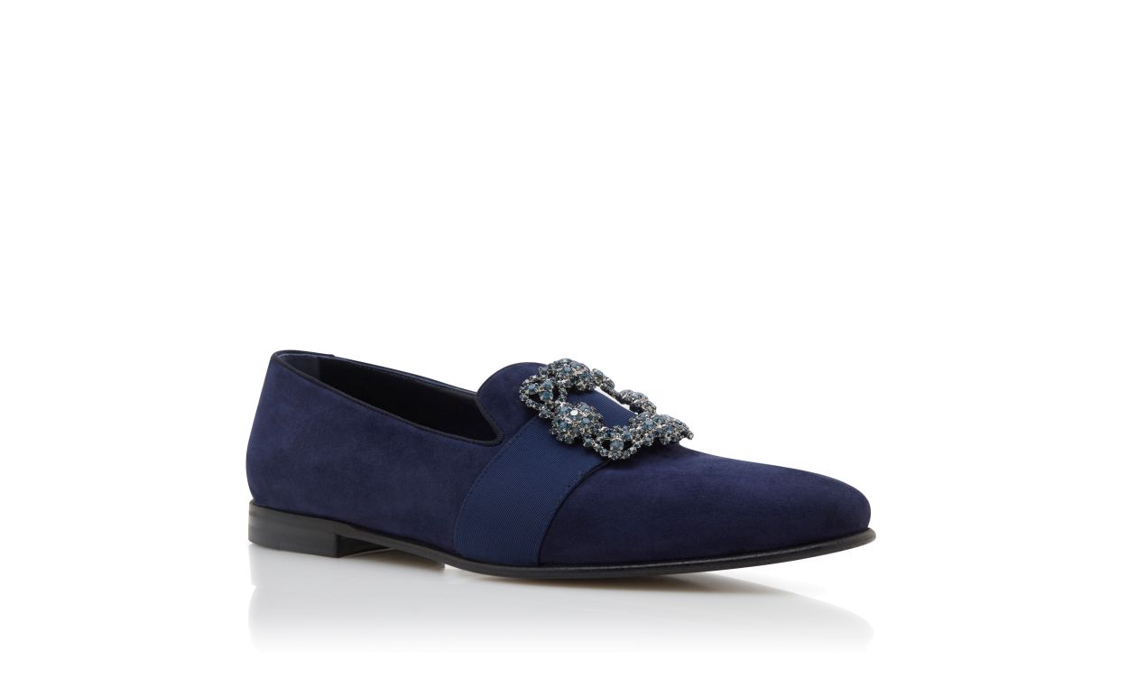 Mocassins en daim bleu marine à boucle incrustée