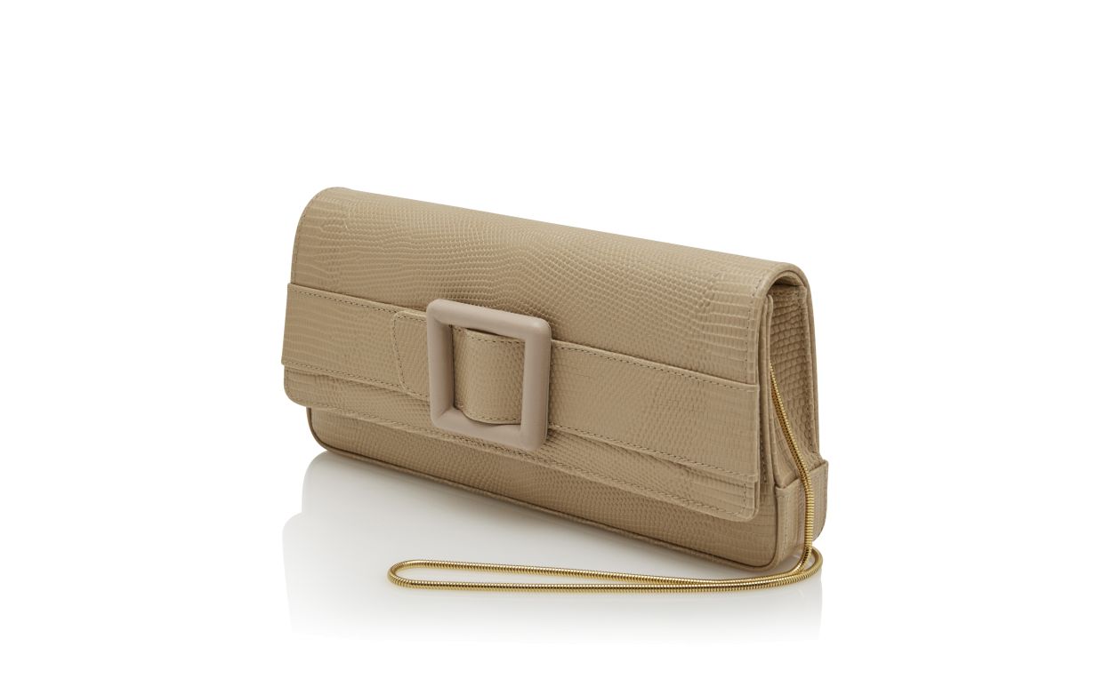 Portefeuille en cuir de veau beige clair avec boucle