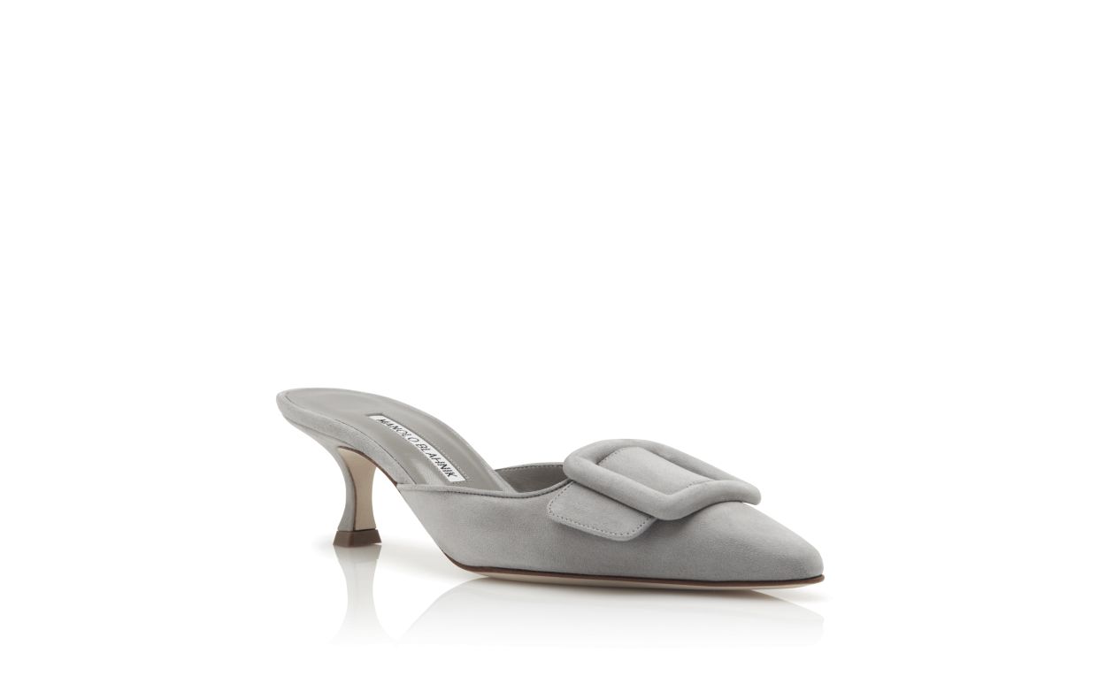 Mules à talon kitten en daim gris clair