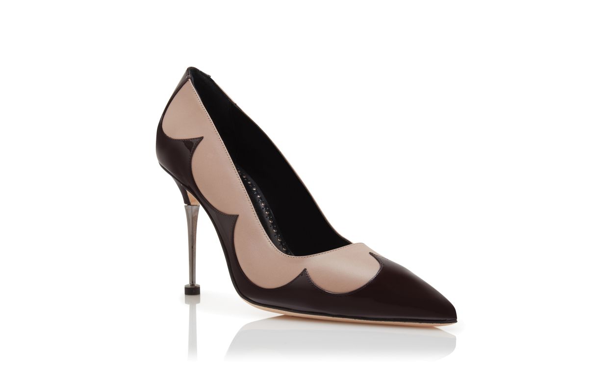 Escarpins en cuir beige clair et brun foncé