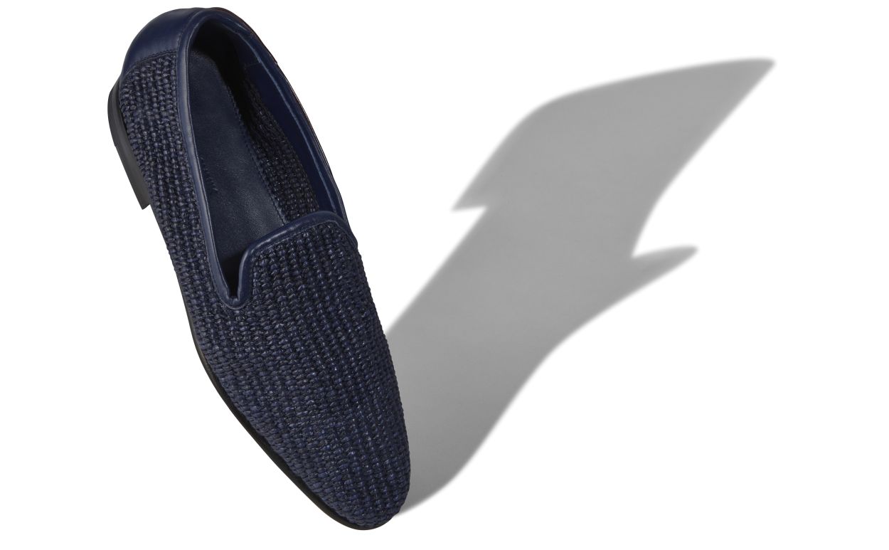 Mocassins en raphia bleu marine