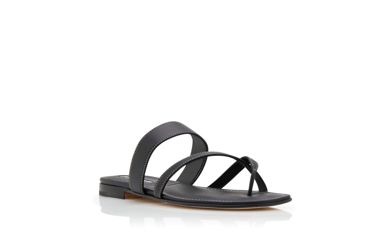 Sandales plates à brides croisées en cuir de veau noir