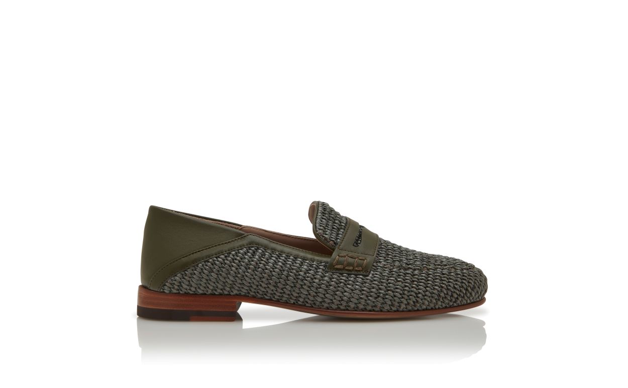 Mocassins penny en raphia vert foncé