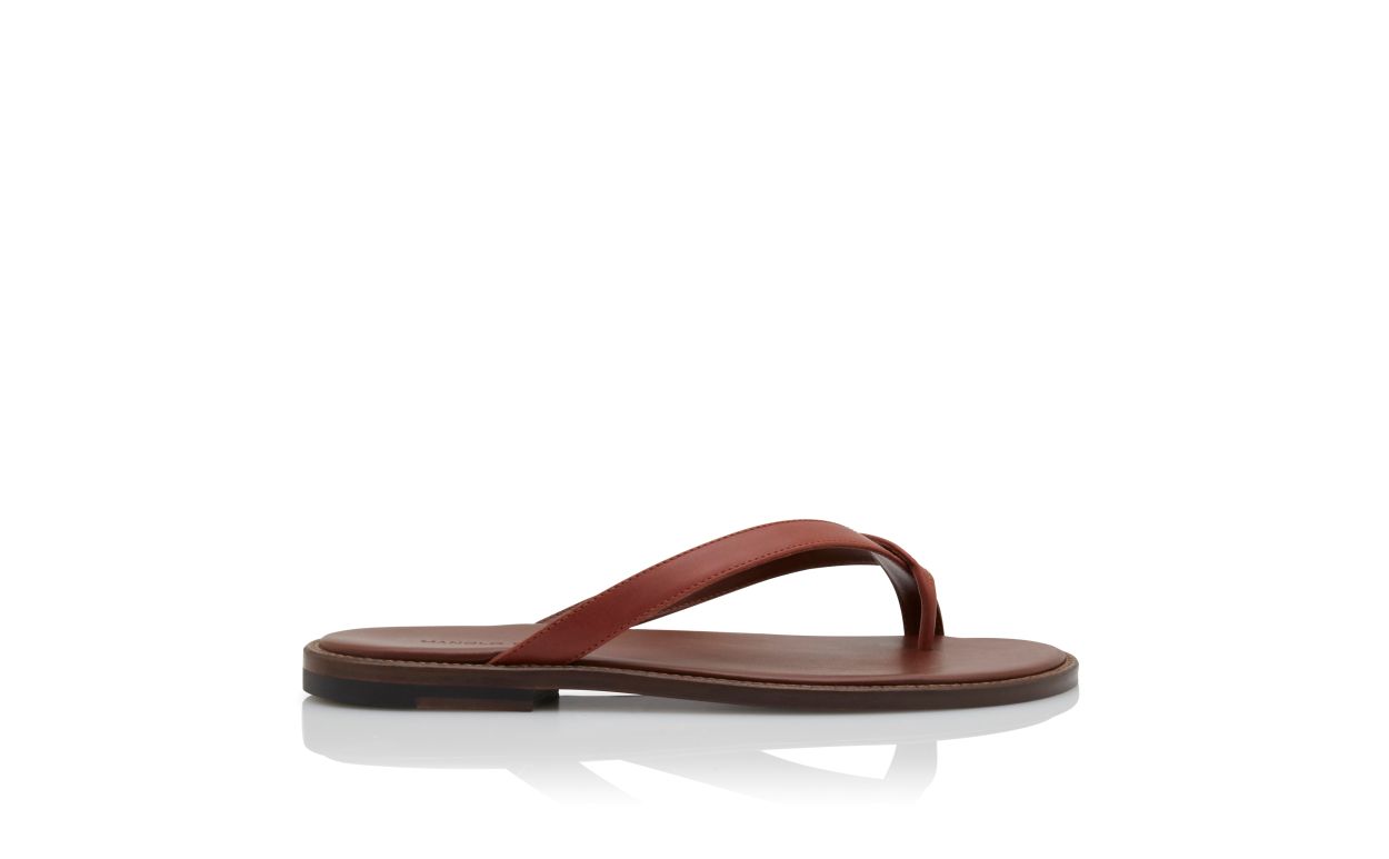 Sandales plates en cuir de veau brun moyen