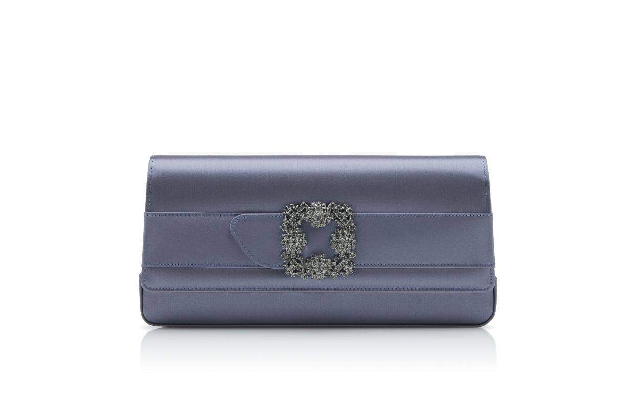 Porte-monnaie rectangulaire en satin gris avec boucle de bijou