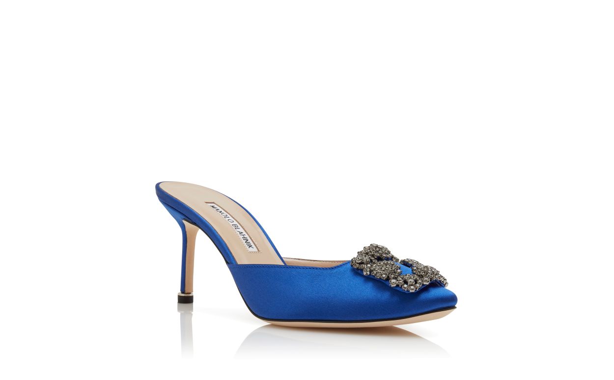 Mules à brides en satin bleu