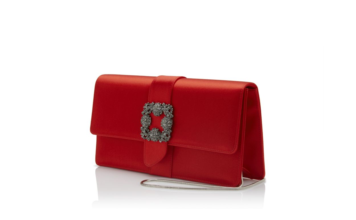 Portefeuille rectangulaire en satin rouge avec boucle de bijou
