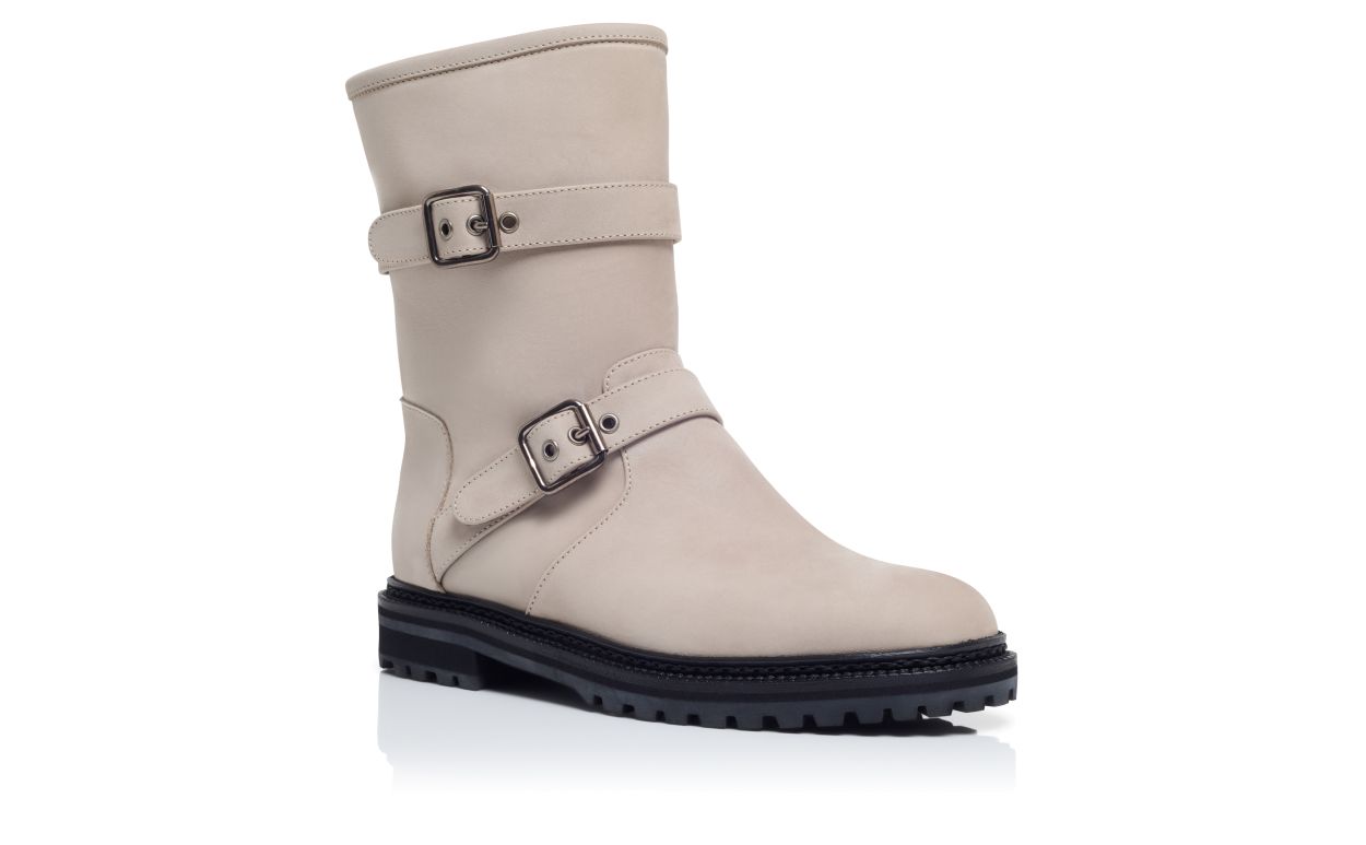Bottines cheville à double boucle en nubuck gris